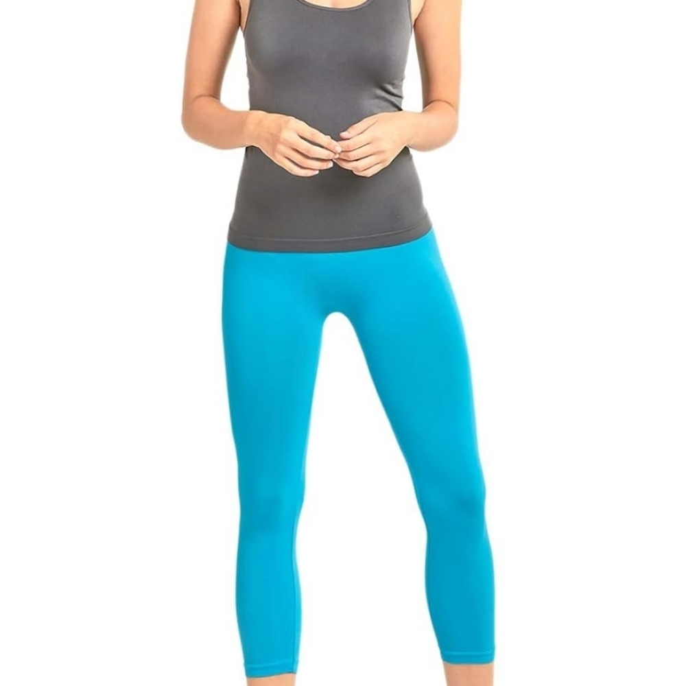 🩷 3/$15 Mopas Women's Ribbed Waistband Capri Length Blue Leggings, S/M, NWT